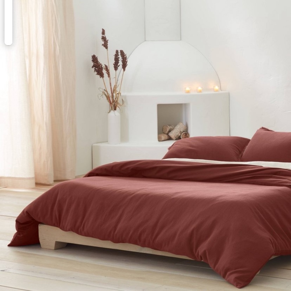 King Heavyweight Linen Blend Duvet Cover and Sham Set Dark Clay CASALUNA